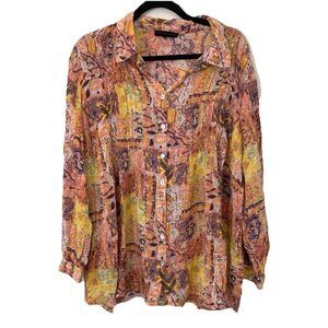 Jane And Delancey Womens 3X Shirt Button Up Boho Floral Pleated Flowy Light Pink